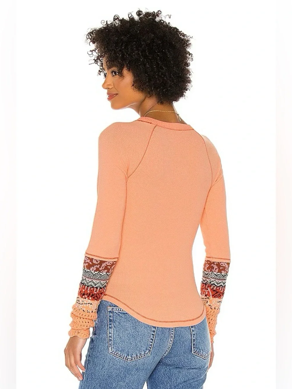 Free People In The Mix Cuff Thermal Top Desert Orange Combo Boho Women L